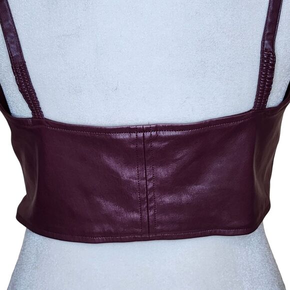 Future Collective Faux Leather Cropped Bustier Top Burgundy Wine Women's Medium - Picture 7 of 12